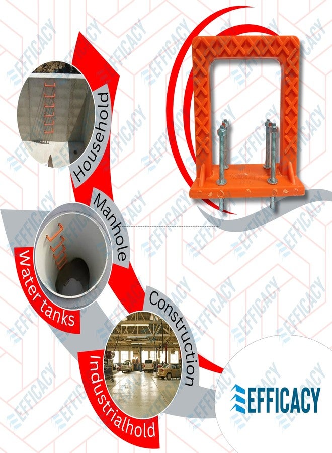 Efficacy PVC Rungs Water Tank Step Slump Step PVC Foot Step MS Rod 12 mm Length 165 mm Width 170 mm Thickness 25 mm for Construction Sites,UG Sump Tank, Swimming Pools,Underground Water Tank 5 Nos - Image 2